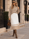 Ivory Elastic-Waist Ribbed Colourblock Midi Skirt | 12201289