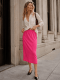 Fuchsia Elastic-Waist Solid Midi Skirt | F5876-SCUMO